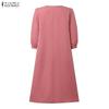 ZANZEA Women Casual V-Neck Solid Color 3/4 Sleeve Loose Dress