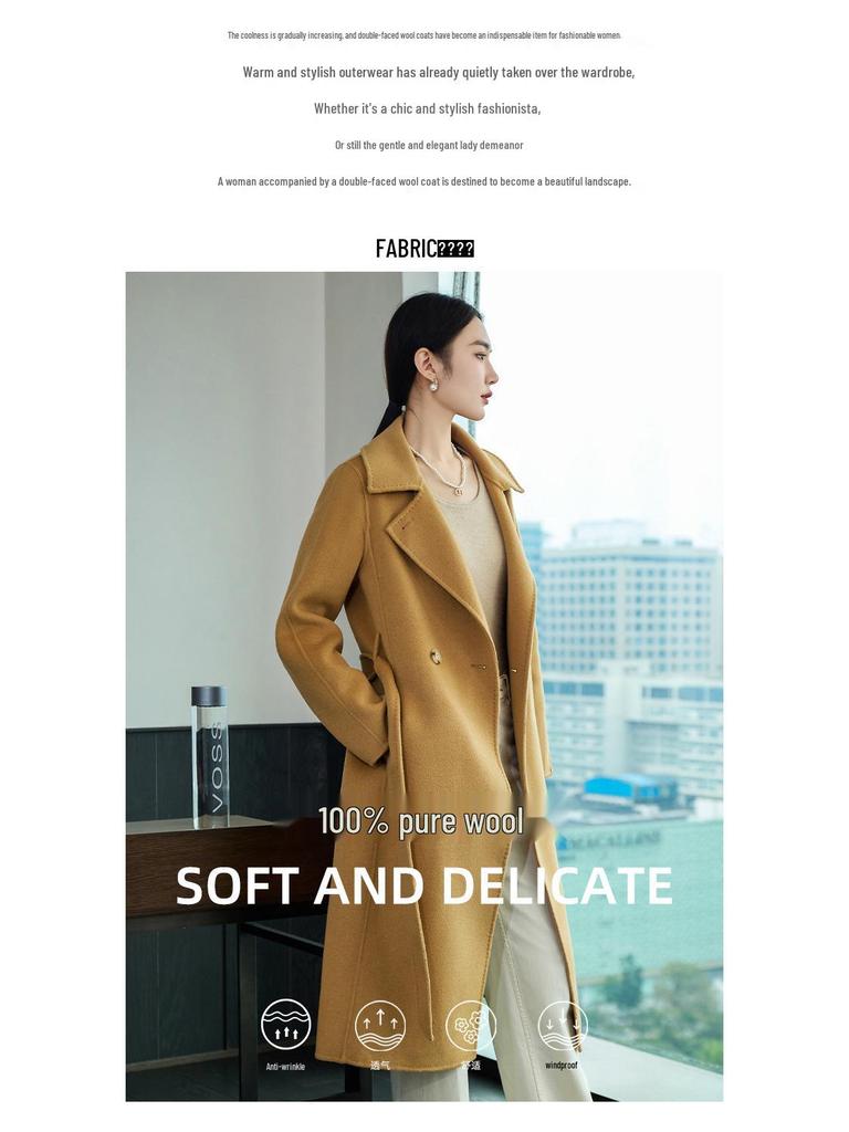 Women's Extra-Long Slim-Fit Over-the-Knee Double-Faced 100% Wool Queen Style Trench Coat for Autumn/Winter