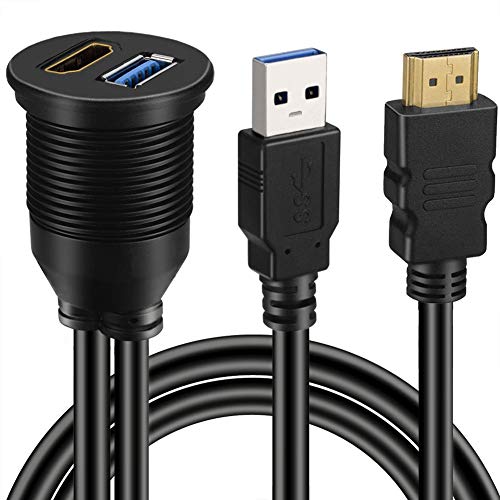 

USB 3.0 та HDMI до HDMI + USB3.0 AUX Подовжувач Панель приладів Водонепроникний Автомобільний Кабель для Врізного Монтажу для Автомобіля Човна та Мотоцикла (1м)