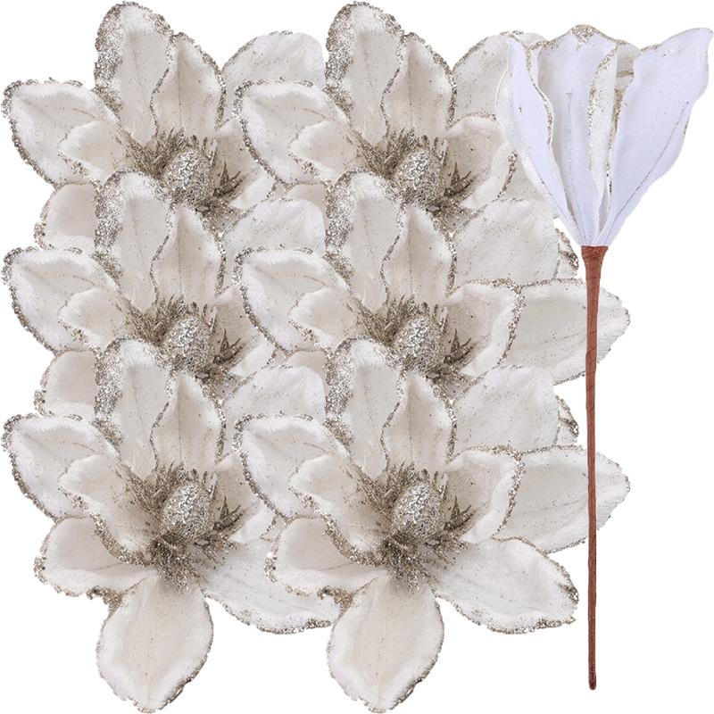 

1/20pcs Red White Artificial Glitter Christmas Flower Three-Layer Silk Fake Magnolia Decorations Xmas Tree Party Home Decoration 1pc белый