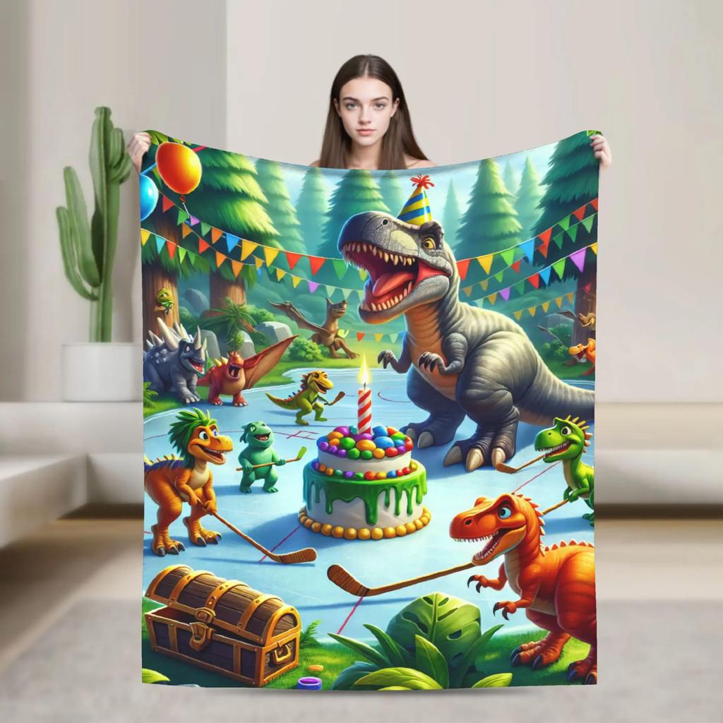 Cartoon Niedlicher Dinosaurier Weiche Warme Plüsch-Kuscheldecke für Kinder Jungen und Mädchen Flanell-Tagesdecke für Sofa Bett Außenbereich Druckabdeckung