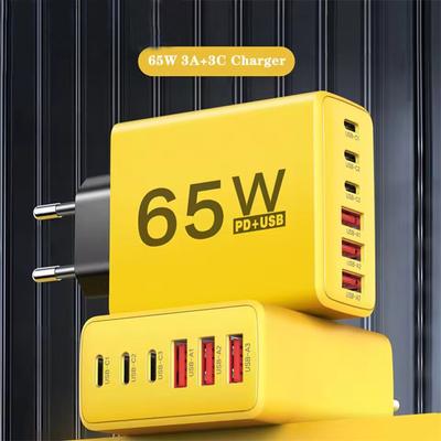 Caricabatterie da Muro USB Tipo 65W 6 Porte Ricarica Rapida per iPhone Samsung Xiaomi Huawei Adattatore Caricabatterie USB per Telefono