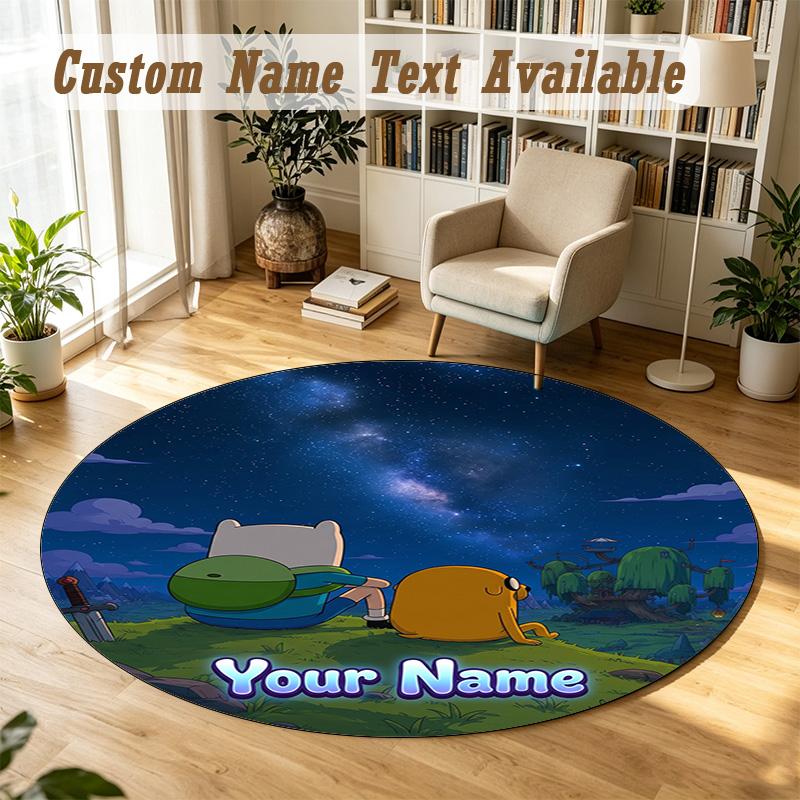 Round Rug Custom NameAdventure Time Pattern Non Slip Carpet Home Floor Decor