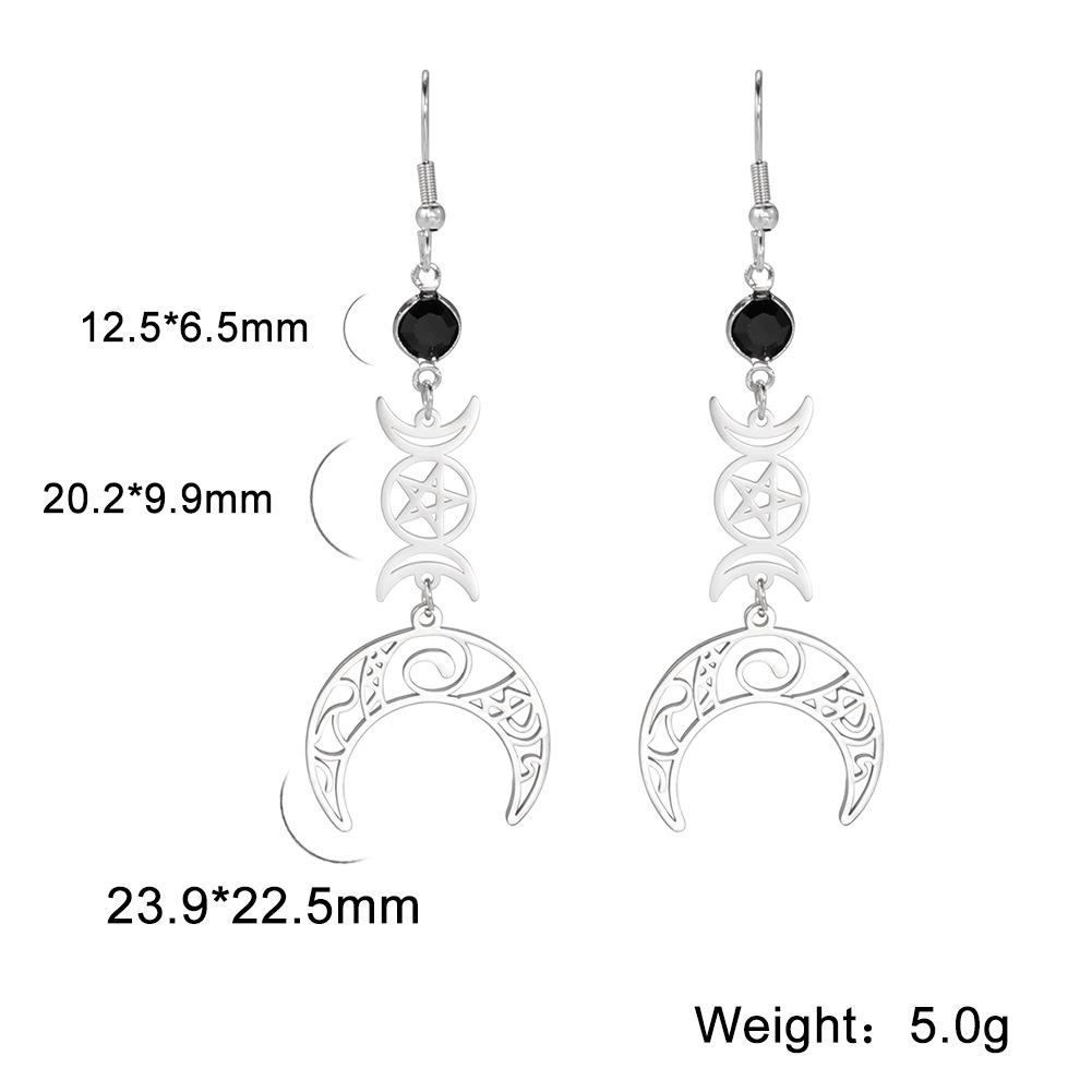 Women's Double Crescent Moon Star Pendant Cut New Moon Earrings