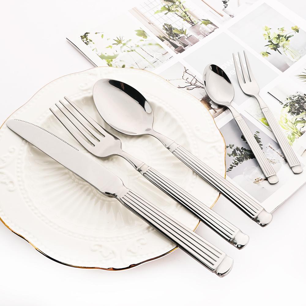 5Pcs Stainless Steel Tableware Set Kitchen Dinner Wedding Cake Fork Teaspoon Dinnerware Set Mirror Cutlery