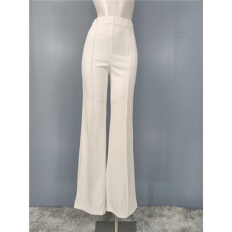 

Foreign Trade Order European and American Elegant High Waist Pearl Yarn Versatile Slimming Slim Fit Tall Dopamine Slightly Flared Trousers Women White M