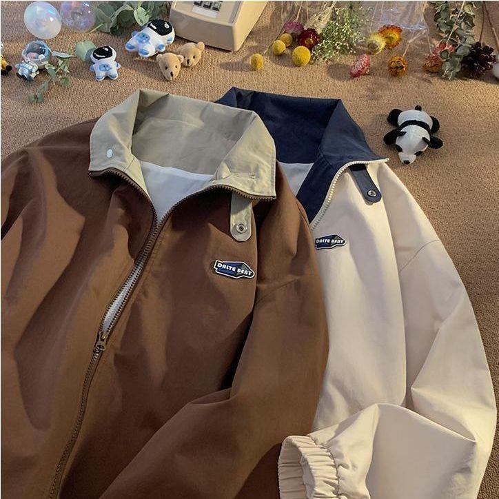 Women's Spring and Autumn Solid Color Punch Coat Long Sleeve Loose Work Jacket