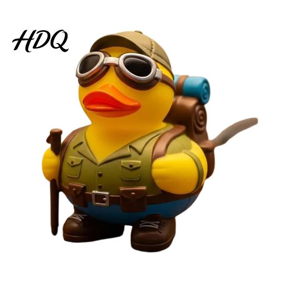 Fun Animal Ornament Yellow Duck with Mountaineering Gear Outdoor Explorer Theme Decorative Novelty Gift Figurine Synthetic Resin Statue for Desktop