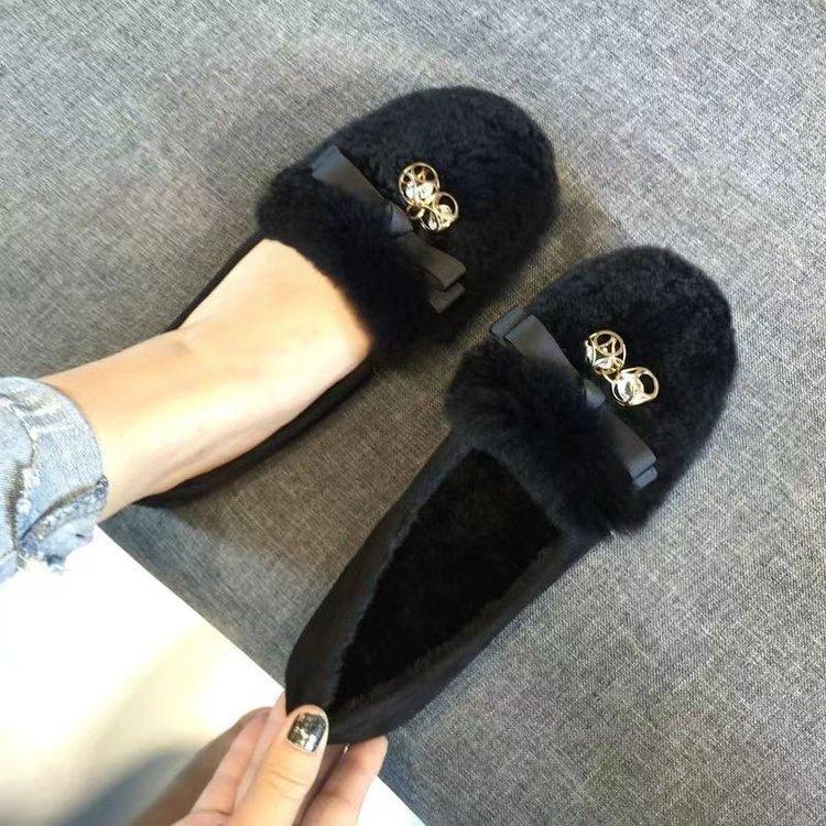 

Mao Mao shoes women s fleece autumn and winter new shallow mouth fleece cotton flats versatile large size 35 чорний