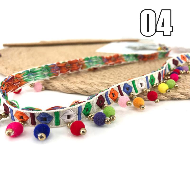 1 ярд Этнический стиль Кружево Кисточка Ткань Помпон Отделка Помпон Шарик Декор Бахрома Лента Отделка DIY Ремесло Одежда Швейный Аксессуар x1