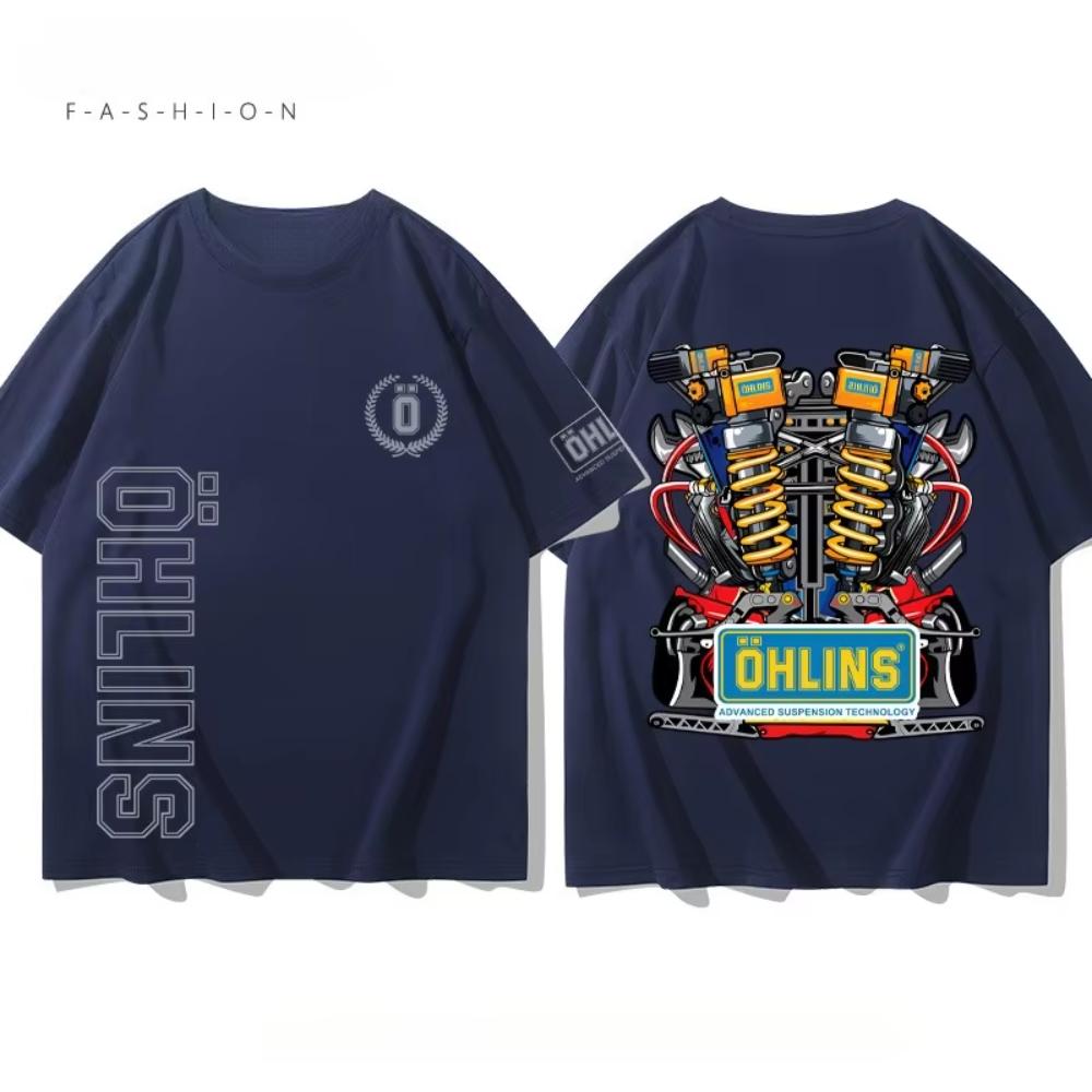 2026 Unisex Camiseta con Estampado de Motocicleta Suspensión Ohlins Gráfica Oversize Deportiva Transpirable Cómoda Streetwear S4XL Camiseta Genial