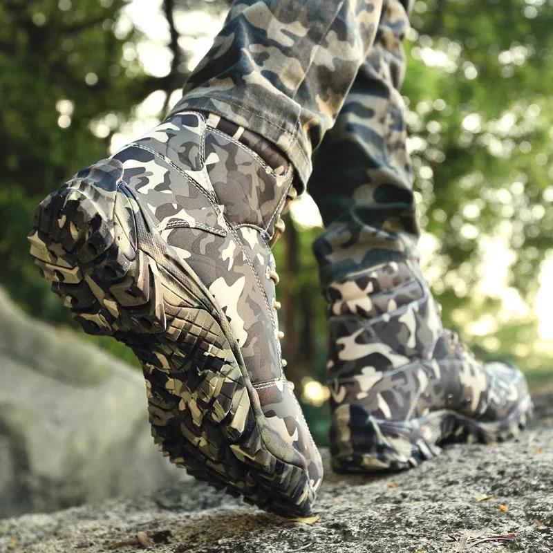 Men Tactical Boots Outdoor Waterproof Climbing Hiking Shoes Breathable Canvas Camouflage Tactical Combat Desert Ankle Boots