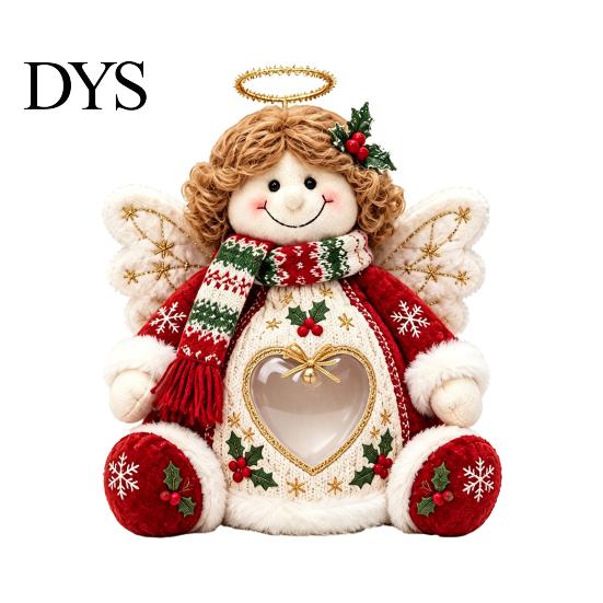 Soft Knitted Christmas Ornament Plush Snack Bag, Clear Heart Window Storage Doll with Back Zipper, Holiday Candy Cookie Gift Home Decor Holder,