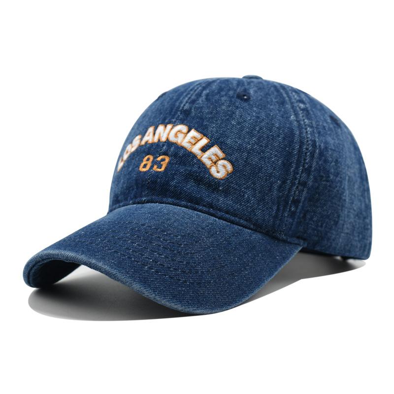 Unisex Summer Top Quality Embroidered Stitching Los Angeles Washed Denim Baseball Cap Hat For Women Sunshade Outdoor Adjustable Visor Cap