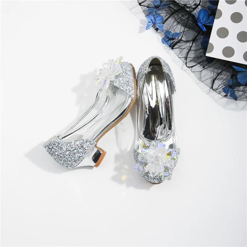 Princess Shoes Girls Sandal Summer Children's Shiny Snow Fairy Party High Heels Crystal Shoes