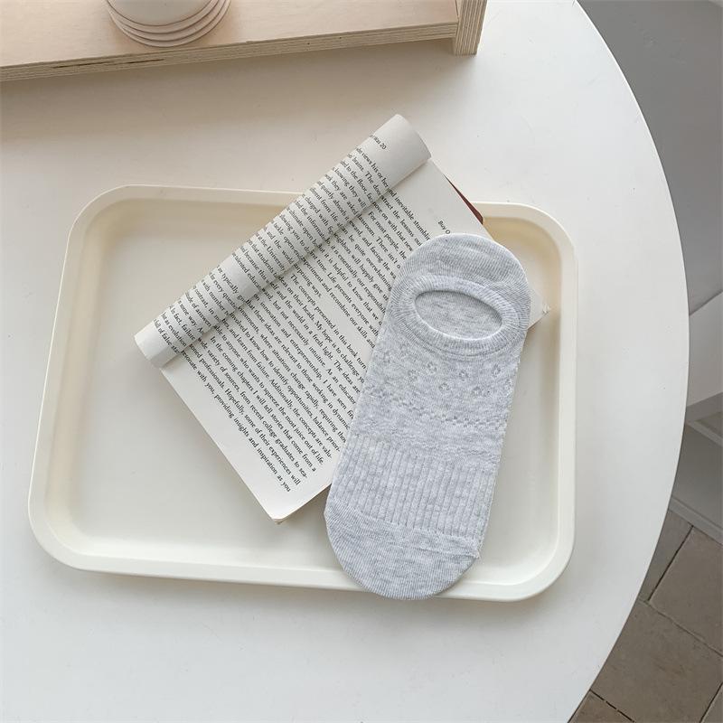 Summer Lightweight Cotton-bottom Anti-slip Women's Invisible Non-rigid Open-weave Breathable Shallow-mouth Silicone Style