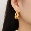 Korean Double Layer 18K Gold-Plated Cable Knit C-Shaped Titanium Hoop Earrings