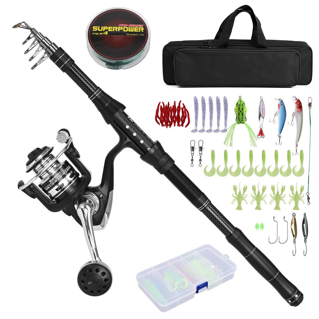 Fishing Rod and Reel Combo Portable Fishing Rod With Fishing Line Lures Carry Bag