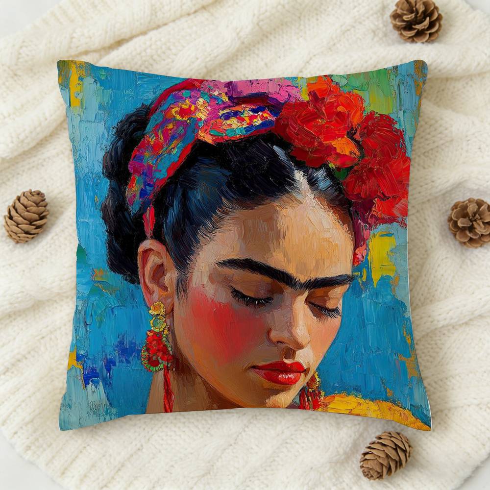 pc Frida Cartoon Style  Doublesided Printed Square Decorative Cushion Cover for Sofa Living Room Home Decor
