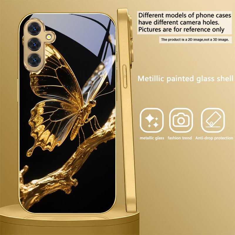 

Бабочка на ветке Для Samsung Galaxy S20 FE S21 S22 S23 Plus S24 Ultra S25Ultra S21+ S9+ S22Plus Золотой стеклянный чехол для телефона Galaxy S8