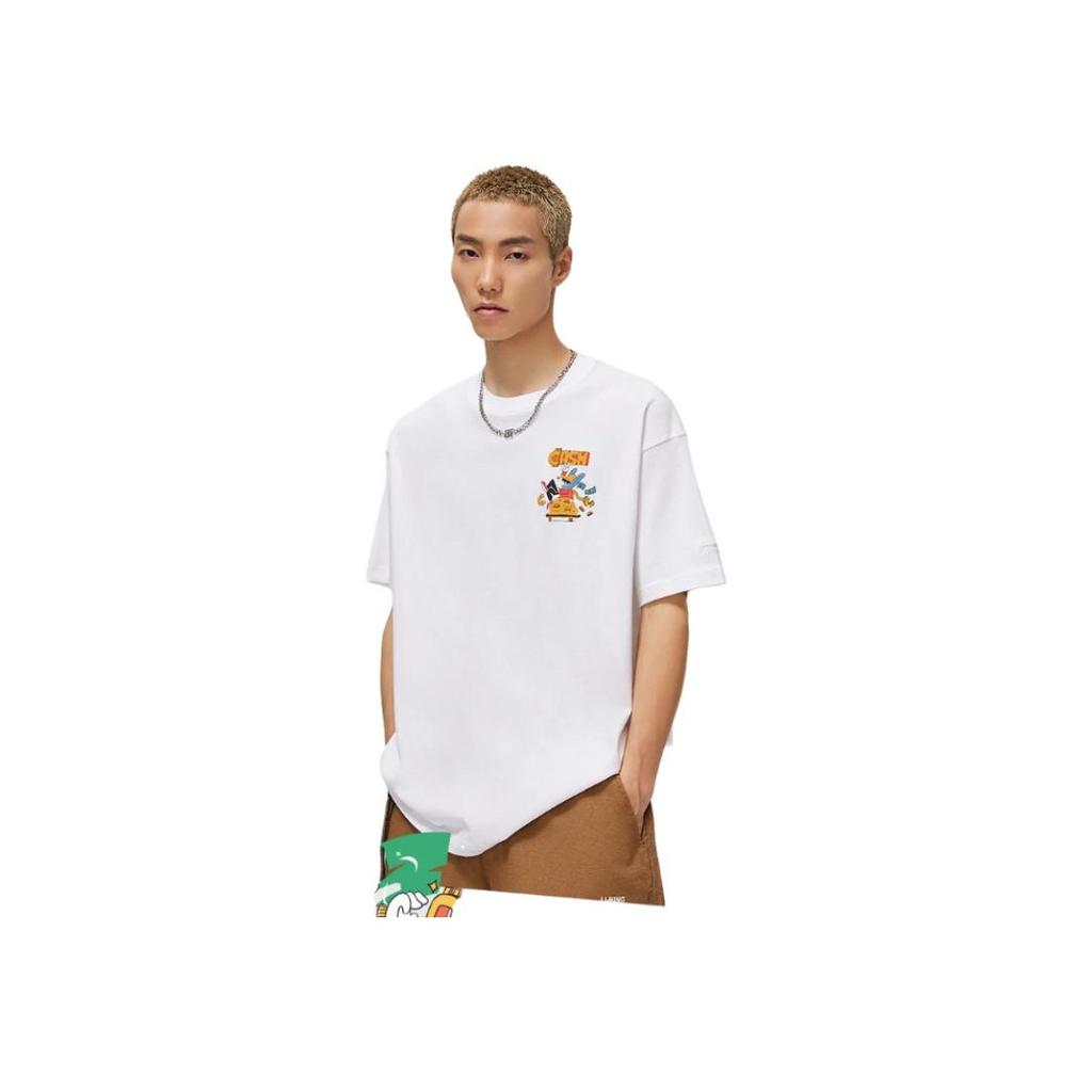 Li-Ning X Pablo Ientile Co-Branded Skateboard Series Cartoon Print Casual Round Neck Short Sleeve T-Shirt Unisex Tops White AHST027-4