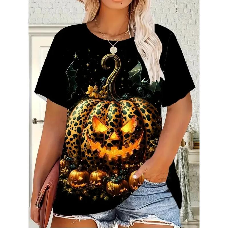 Mode Dam Rundhals Kort Ärm 3D Casual Färgtryck Casual Kortärmad Rundhalsad T-shirt