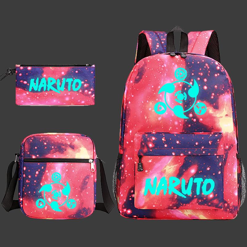 Large Capacity Schoolbag with Shoulder Strap; Student Three-piece Pencil Case Set