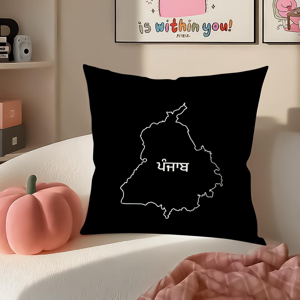 Classic PPunjab Map Cushion Cover Pillowcase Short Plush Invisible zipper Room Sofa Cushion Cover