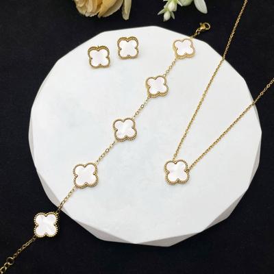 13mm Four-Leaf Clover Necklace Bracelet and Earrings Three-Piece Set Made of Titanium Steel Double-Sided Jewelry Set