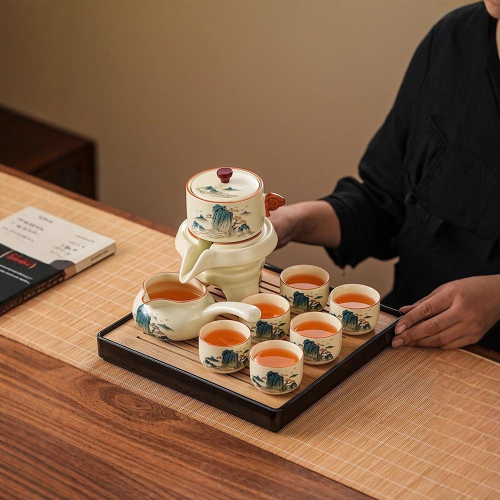 Ru Brennofen/Prächtige Berge und Flüsse Kung Fu Tee-Set Automatisch Haushalt/Einfach und Tragbar Keramik Teekanne Komplettes Tee-Set