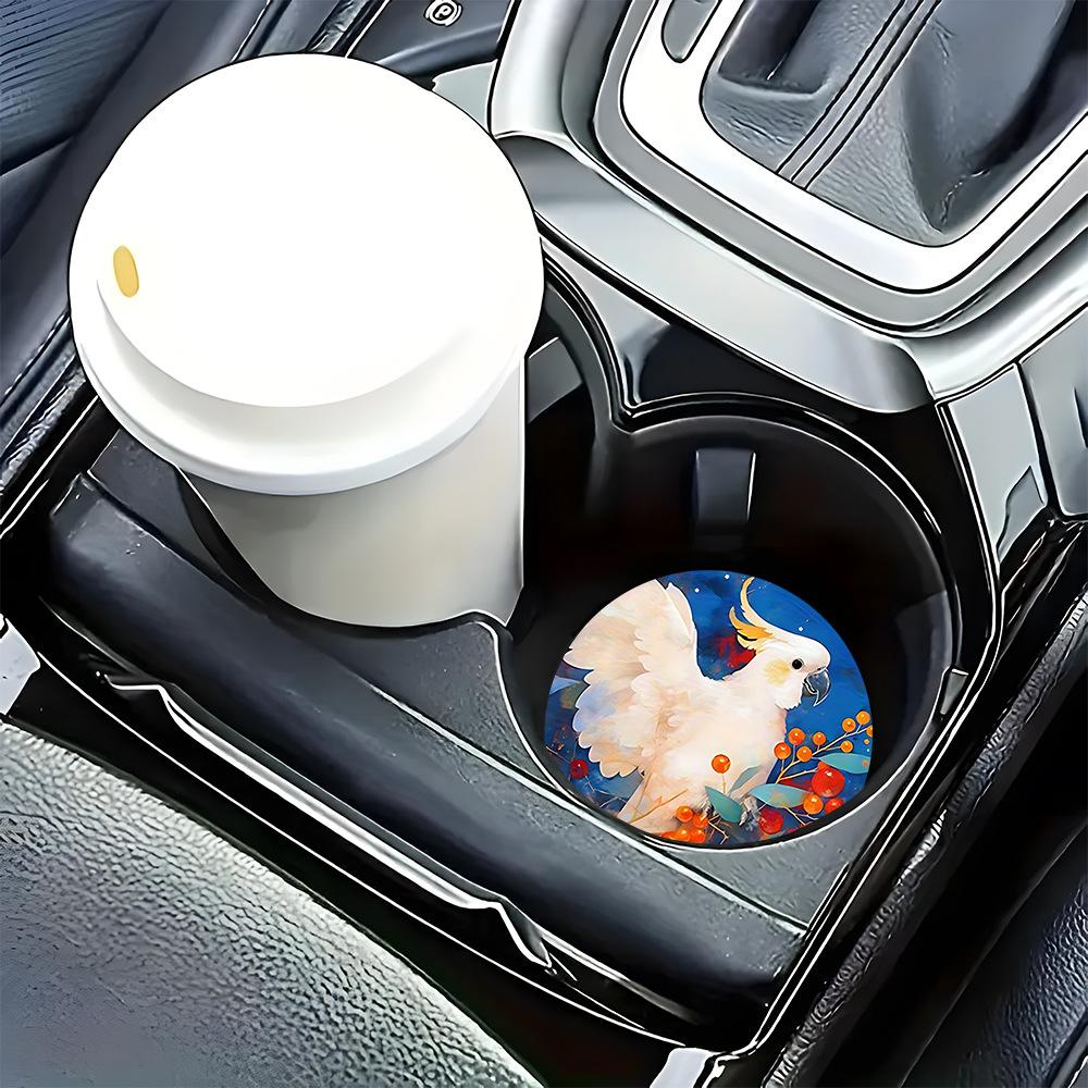 2PCS White Parrot Car Personalized Water Cup Mat Stand Anti Slip Mat Bottle Stand Cup Stand Car Interior Anti Slip Cup Stand