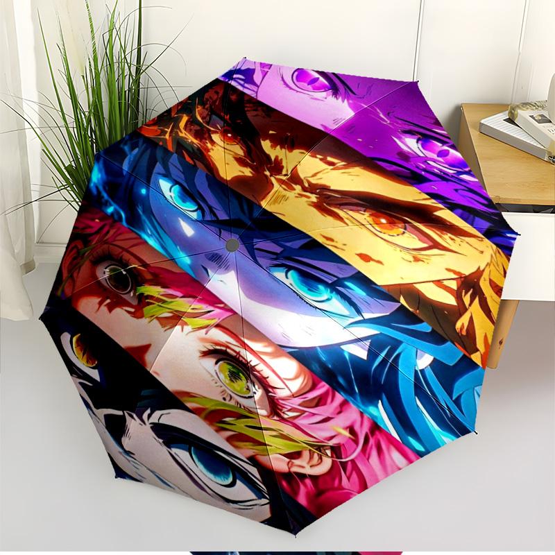 Parapluie Automatique Ouverture Fermeture Impression Demon Slayer, Parapluie Pliable Portable, pour les Trajets Extérieurs, les Voyages en Camping, Cadeau d'Anniversaire Idéal