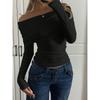 Casual Solid Off-Shoulder Basic T-Shirt Women Chic Office Lady Long Sleeve Pullover Top Vintage Autumn Clothes