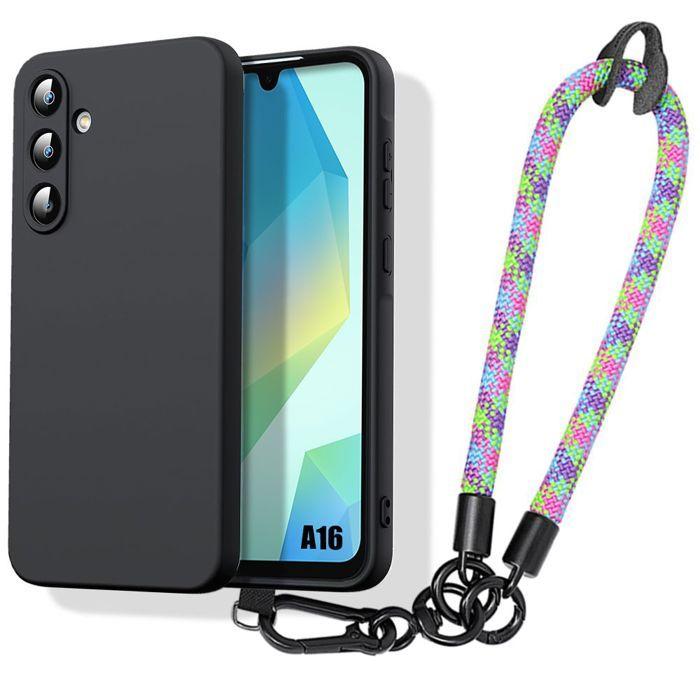 Coque pour Samsung Galaxy A16 4G/5G, Protection Antichoc Noir avec Bracelet Multicolore Détachable