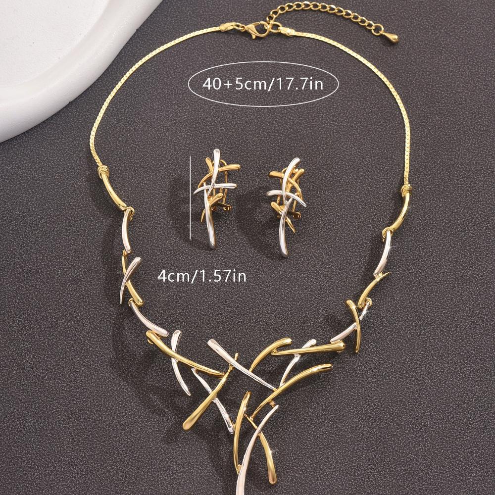 Bohemian Two Tone Cross Fireworks Necklace Ear Clips Jewelry