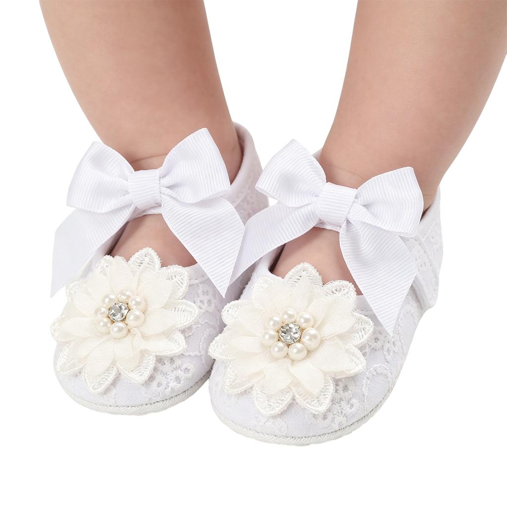 Baby Soft Sole Shoes for Infants Toddler First Walkers Lightweight Comfortable Breathable Material with Decorative Bow and Flower Design