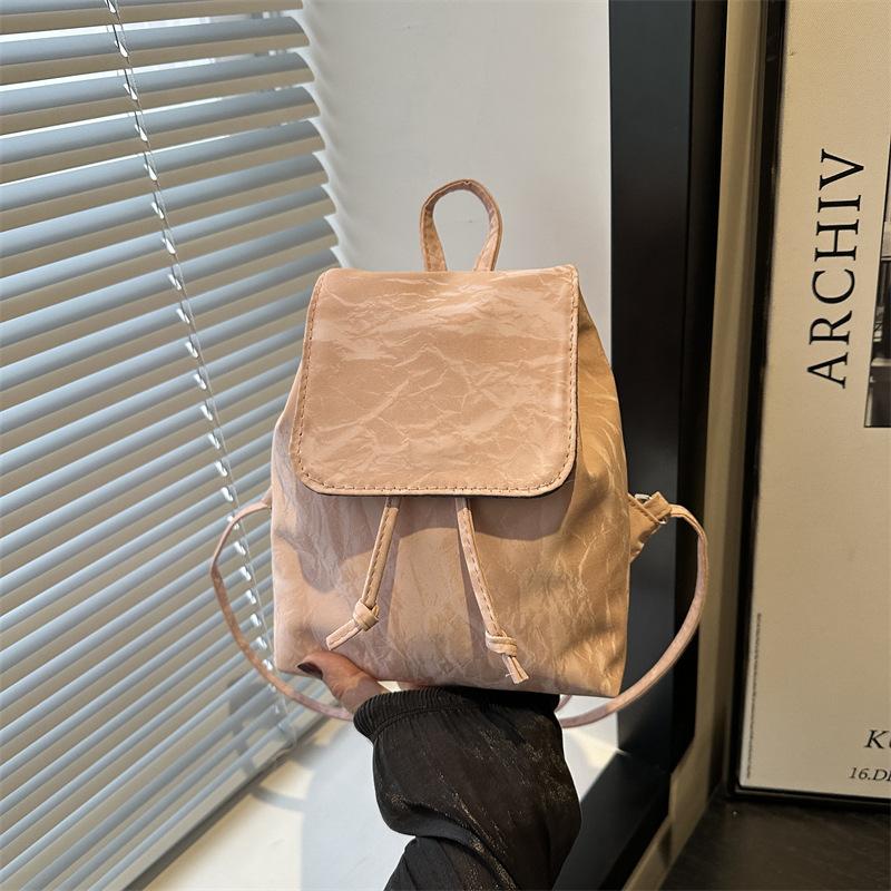 Vintage American College Style Fashion Texture Solid Color Casual Design Commuter Handheld Backpack Female