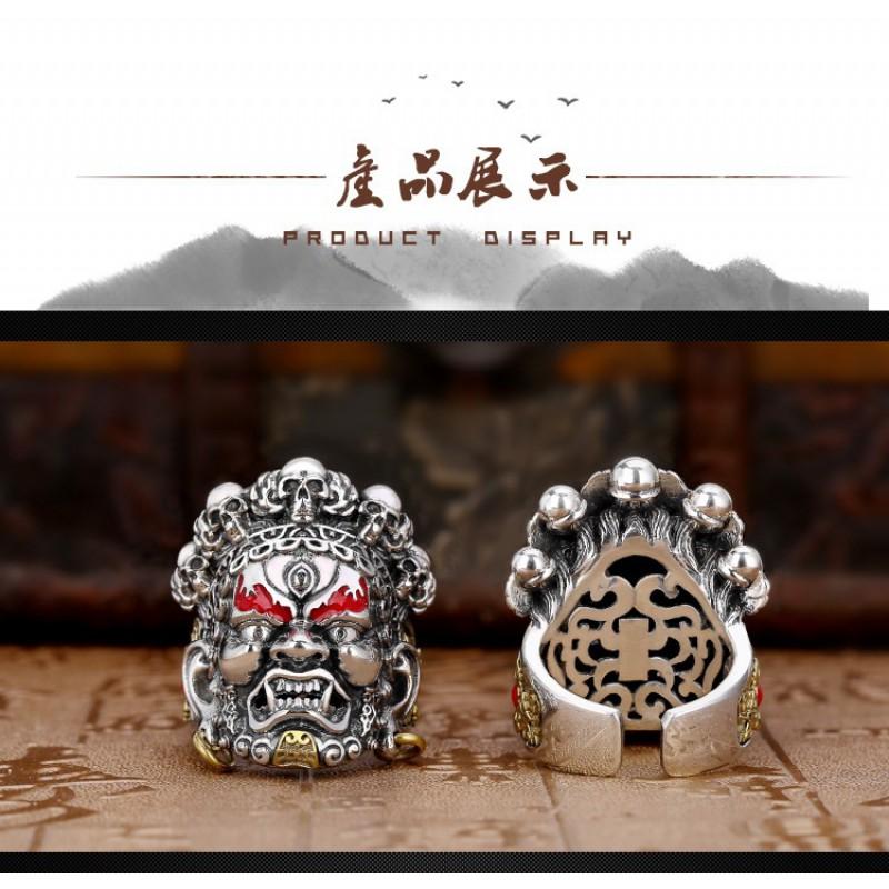 Adjustable Open Ring Men Women Vintage Ethnic Fortune God Plated Geometric Statement