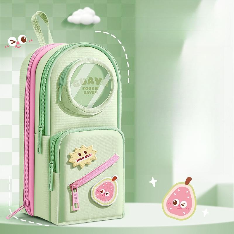 Large-capacity Schoolbag Pencil Case  Primary School Students' School Stationery Box Visual Pain Window Velcro Pencil Case