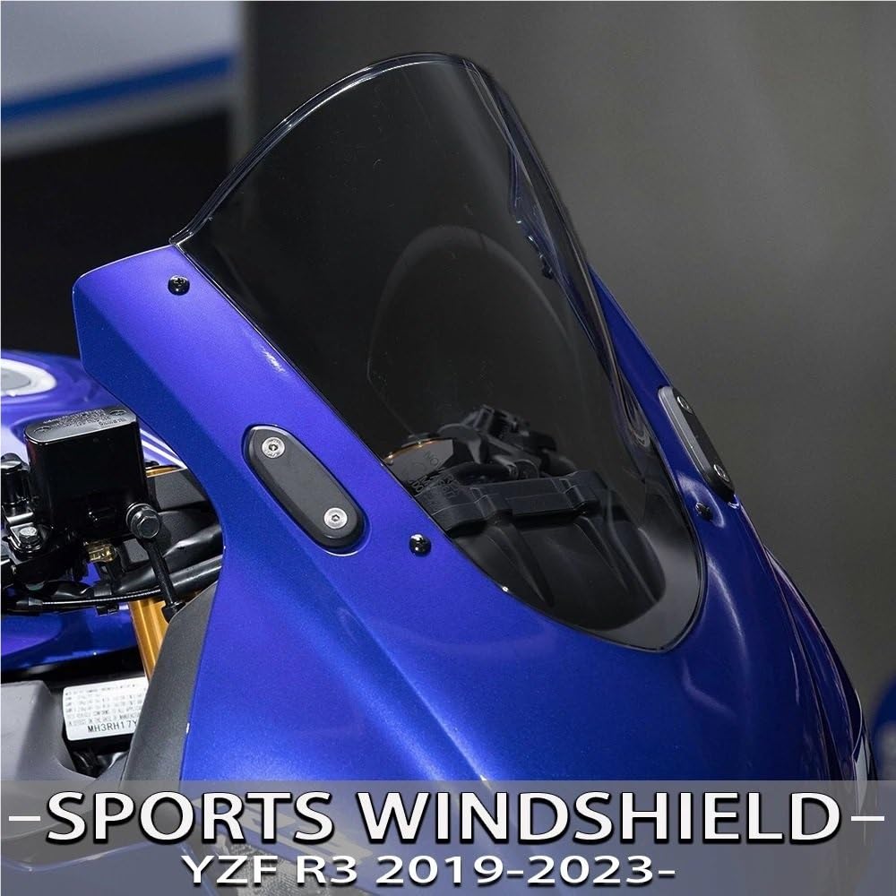 Windshield Motorcycle YZF-R3 YZF-R25 2019 2020 2021 2022 2023 Motorcycle Sport Racing Double Bubble Windshield Windshield Visor Deflector (Black)