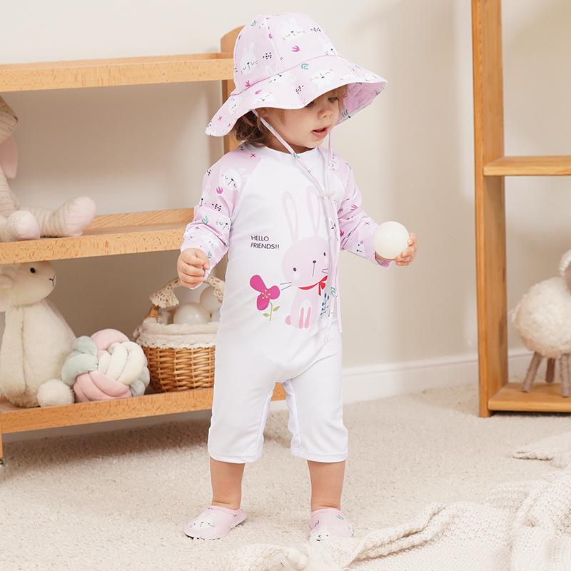 Kids' Cute Quick-Dry One-Piece Swimsuit: Long Sleeve, Sun Protection for Boys, Girls, Infants & Toddlers