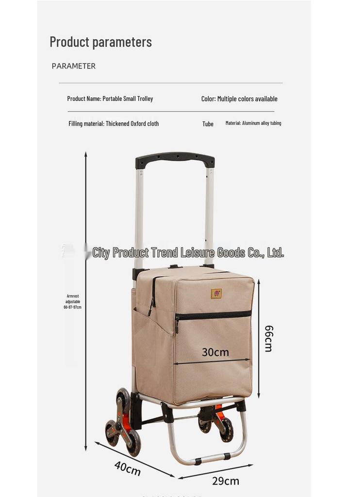 Compact Aluminum Stair-Climbing Shopping Cart with Cloth Bag and Pull Rod