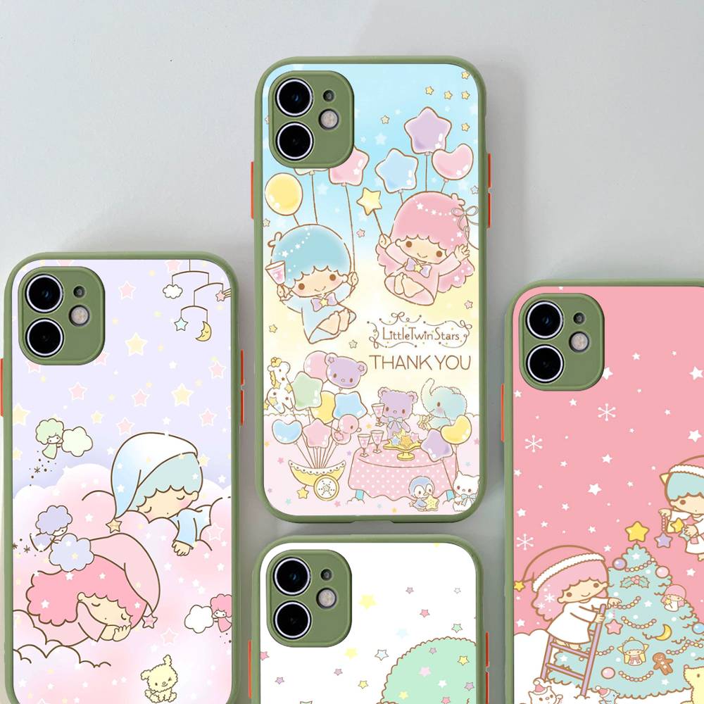L-Little Twin Stars Phone Case For iPhone 13 12 X XS MAX Pro Max 16 15 11 14 Pro Max Shockproof Matte Cover