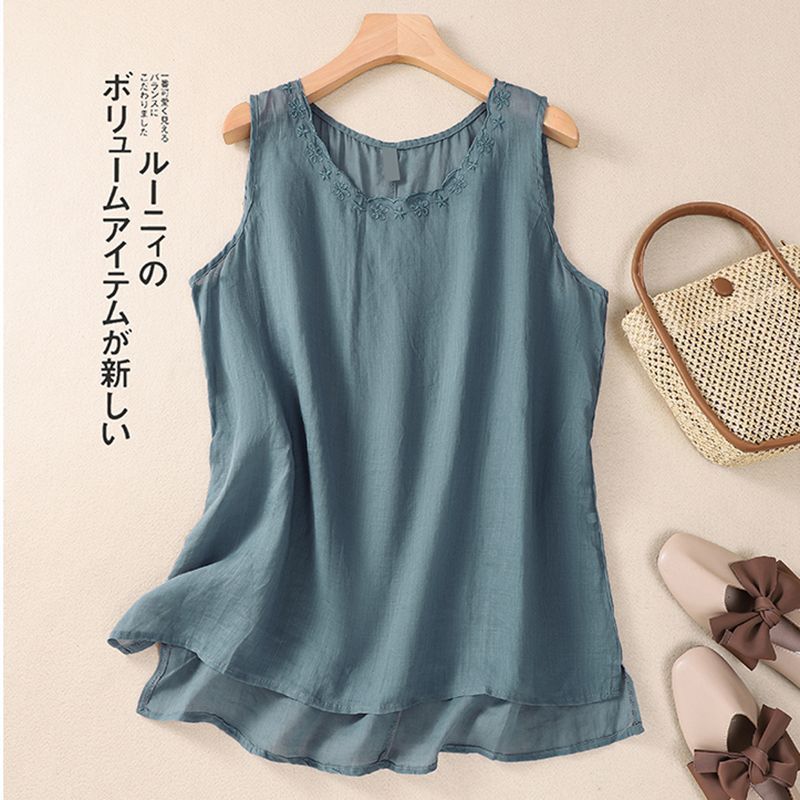 

Strap Vest Women s Summer New Artistic Cotton and Linen Sleeveless Inner Layer Bottom Shirt Versatile Embroidered Round Neck XL синий