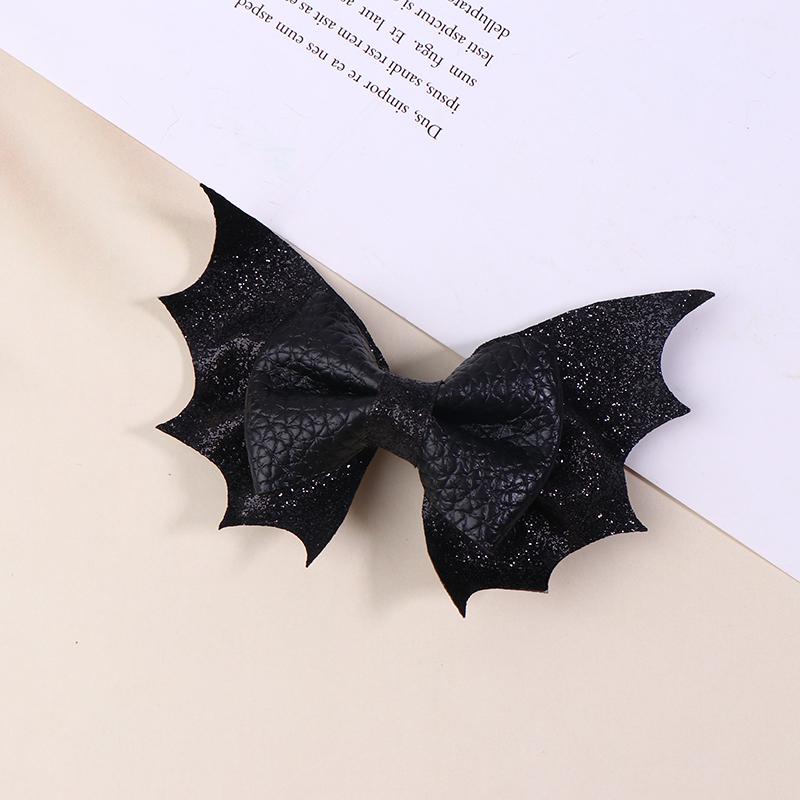 Classical Halloween Festival Girl'S Chunky Leather Bat Hair Bow Clip Wholesale Diy Hair Accessories Headwear Barrette