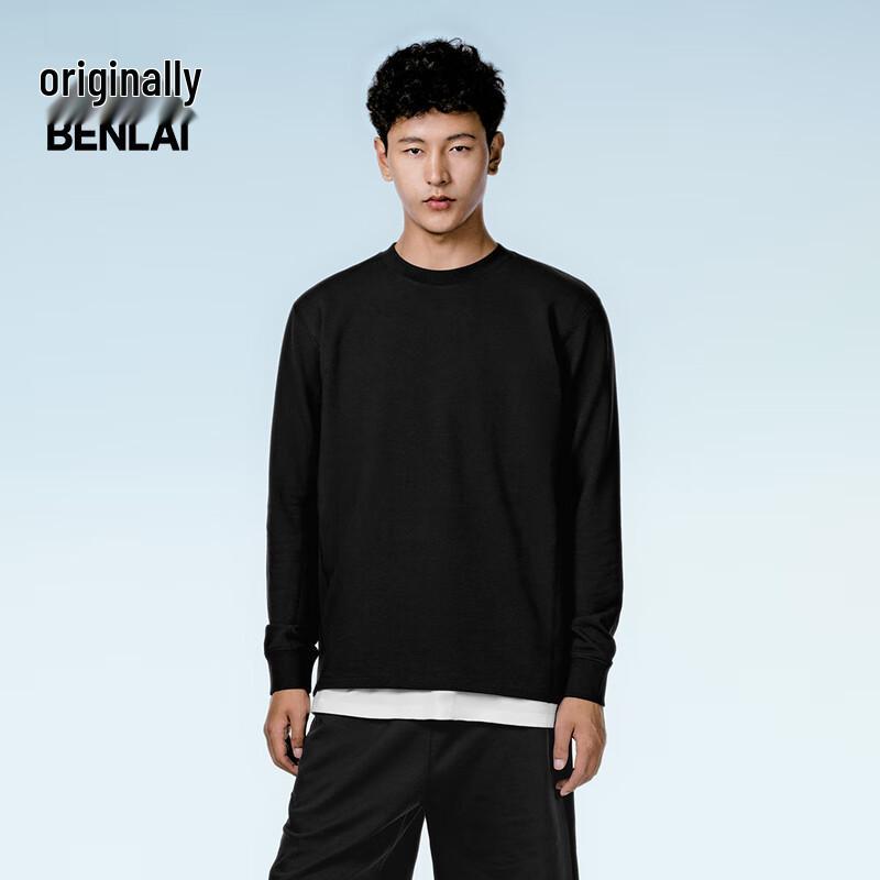 Benlai Men's Cotton-Feel Crew Neck Long Sleeve Tee