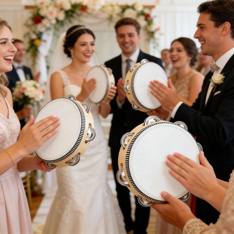 Wedding Tambourines Drum 4/7/10inch Wooden Hand Held Drum Metal Jingles Percussion Musical Instrument Noise Makers Party Supply