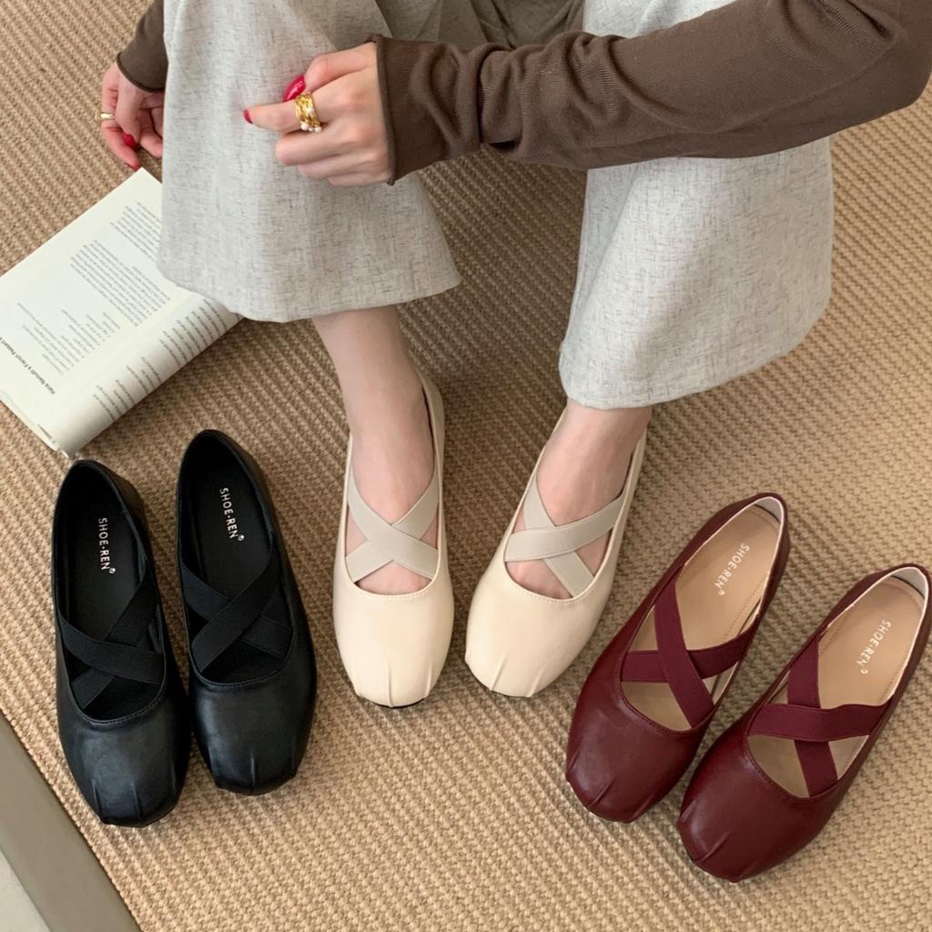 French Retro Cross-strap Mary Jane Shoes Women's Shoes 2025 New Autumn Height-increasing Ballet Shoes