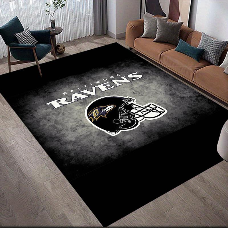 Ravens Flannel Printed Carpet, Home Sofa Decoration for Living Room & Bedroom, Non‑Slip Play Flannel Floor Mat for Game Room