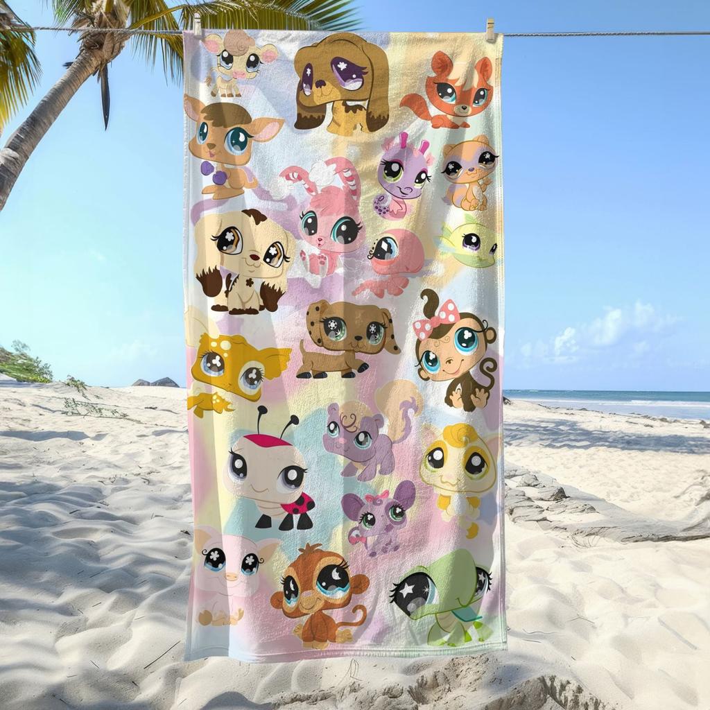 Littlest Pet Shop Beach Towel, Christmas Theme Printed Beach Towel, Multicolor Pattern, Suitable for Beach and Pool, Exquisite